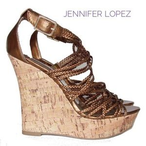 Jennifer Lopez Bronze Cork Wedges | Size 9.5
